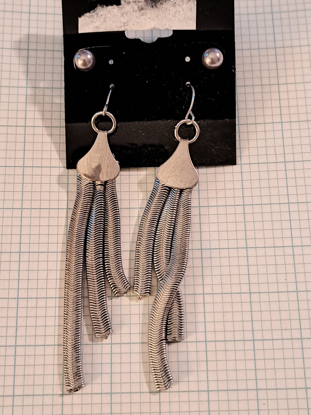 Silver Multi-Chain Tassel Drop Earrings - Silver
